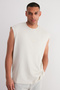 Taş Oversize/Geniş Kesim Kabarık Yazı Baskılı Etiketli Sıfır Kol T-Shirt/Atlet TMNSS24AL00005