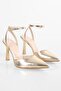 Women's Martini Gold Shiny Belted Ankle Strap Stiletto - 3