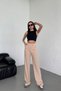 Women's Beige High Waist Lycra Flexible Velcro Closure Pleated Comfortable Fit Palazzo Trousers - 5