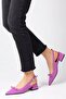 Lynn Purple Color Open Back Matte Satin Fabric Women's Short Heeled Shoes - 6