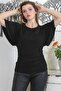 Black Round Neck Handkerchief Sleeve Gathered Knitted Casual Blouse