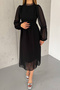 women black midi length lining chiffon dress NBK2024 - 4
