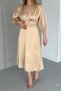 women's beige padded button detail satin dress NBK2070 - 3