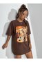 Retro Printed Women's / Girls' Oversize Brown T-Shirt - 3