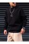 Men's Music Printed Black Crew Neck Unisex Oversize Sweatshirt - 3
