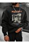 Men's Masterly Printed Crew Neck Unisex Black Oversize Sweatshirt - 3