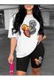 Printed Short Tights Oversize Casual Boyfriend T-shirt Set