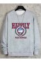 Men's Happily Printed Gray Crew Neck Oversize Casual Sweatshirt - 3