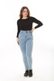 Women's Large Size Blue High Waist Narrow Leg Lycra 5 Pocket Jeans 65N37644 - 8
