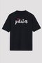 Unisex Loose Fit Pilates Printed Black T-Shirt