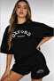 Black Women's Oxford Top and Bottom Printed Shorts T-shirt Set