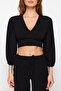 Black Summer Thin Tie Detailed Knitwear Top and Bottom Set TWOSS24AU00074 - 3