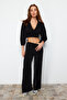 Black Summer Thin Tie Detailed Knitwear Top and Bottom Set TWOSS24AU00074