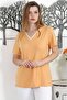 Mustard Color V-Neck Short Sleeve Slit Knitted Casual T-Shirt