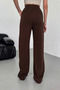 Women's Brown High Waist Pleated Buttoned Lycra Stretchy Comfortable Fit Palazzo Trousers - 8
