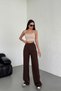 Women's Brown High Waist Pleated Buttoned Lycra Stretchy Comfortable Fit Palazzo Trousers - 5