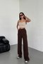 Women's Brown High Waist Pleated Buttoned Lycra Stretchy Comfortable Fit Palazzo Trousers - 4