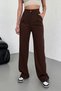 Women's Brown High Waist Pleated Buttoned Lycra Stretchy Comfortable Fit Palazzo Trousers - 7