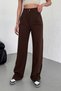 Women's Brown High Waist Pleated Buttoned Lycra Stretchy Comfortable Fit Palazzo Trousers