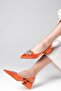 Claudia Orange Color Crystal Buckled Open Back Satin Fabric Women's Low Heel Shoes - 5