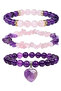 Amethyst Pink Triple Set Real Natural Stone Bracelet (Positivity, Evil Eye) 8 mm