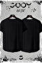 Black Set of 2 Feather Printed Slim Fit Oval Cut T-shirt - 2