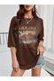 Tasmania Printed Women's / Girls' Oversize Brown T-Shirt - 2