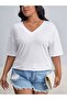 Women's / Girls' V-Neck Printed & Plain White Oversize T-Shirt Casual Boyfirend - 3