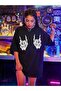 Devil Horns Printed Loose Black Oversize Women/Girls T-Shirt - 2
