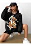 Women's Dollar Bear Printed Crew Neck Unisex Black Oversize Sweatshirt - 2