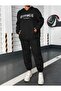 Happiness Printed Black Hooded Bottom Top Black Oversize Women's Tracksuit Set - 5