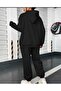 Happiness Printed Black Hooded Bottom Top Black Oversize Women's Tracksuit Set - 2