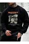 Men's Masterly Printed Crew Neck Unisex Black Oversize Sweatshirt