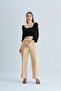 Women's Cream Lace-up Front Elastic Waist Fabric Trousers