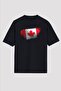 Unisex Loose Fit Canada - Canada Flag Printed Black T-Shirt
