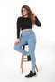 Women's Large Size Blue High Waist Slit Skinny Leg Lycra Jeans 65N37606