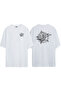 Unisex Rock Star Logo Illustration Front Back Printed White Oversize T-shirt