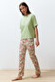 Yeşil %100 Pamuklu Çiçekli Örme Pijama Takımı THMSS24PT00230 - 3