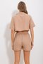 Women's Beige Polo Neck Crop Blouse and Shorts Woven Bottom Top Suit Alc-X11739 - 4
