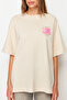 Taş %100 Kalın Pamuklu Ön ve Arka Baskılı Oversize/Geniş Kalıp Örme T-Shirt TWOSS23TS00269 - 5