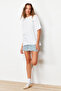Beyaz %100 Pamuk Ön ve Arka Baskılı Boyfriend Fit Bisiklet Yaka Örme T-Shirt TWOSS23TS00057 - 2