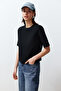 Siyah %100 Kalın Pamuklu Vatkalı Crop Örme T-Shirt TWOSS24TS00122 - 3