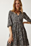 Women's Black Beige Patterned Wraped Collar Summer Knitted Dress MC00202 - 2
