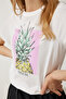Women's White Printed 100% Cotton Knitted T-Shirt WO00037 - 4