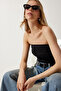 Women's Black Gathered Strapless Collar Knitted Blouse UB00243 - 2