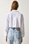 Women's White Zippered Poplin Crop Shirt WF00067 - 6