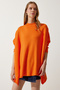 Women's Orange Side Slit Oversize Poncho Sweater YY00005