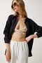 Women's Black Pocket Oversize Muslin Shirt MX00150 - 4