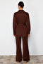 Brown Belted Pocket Detailed Diver/Scuba Knitted Bottom-Top Suit Tctss24Us00043 - 6
