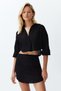 Black Cotton Shirt and Skirt Set - Tbess24Au00022